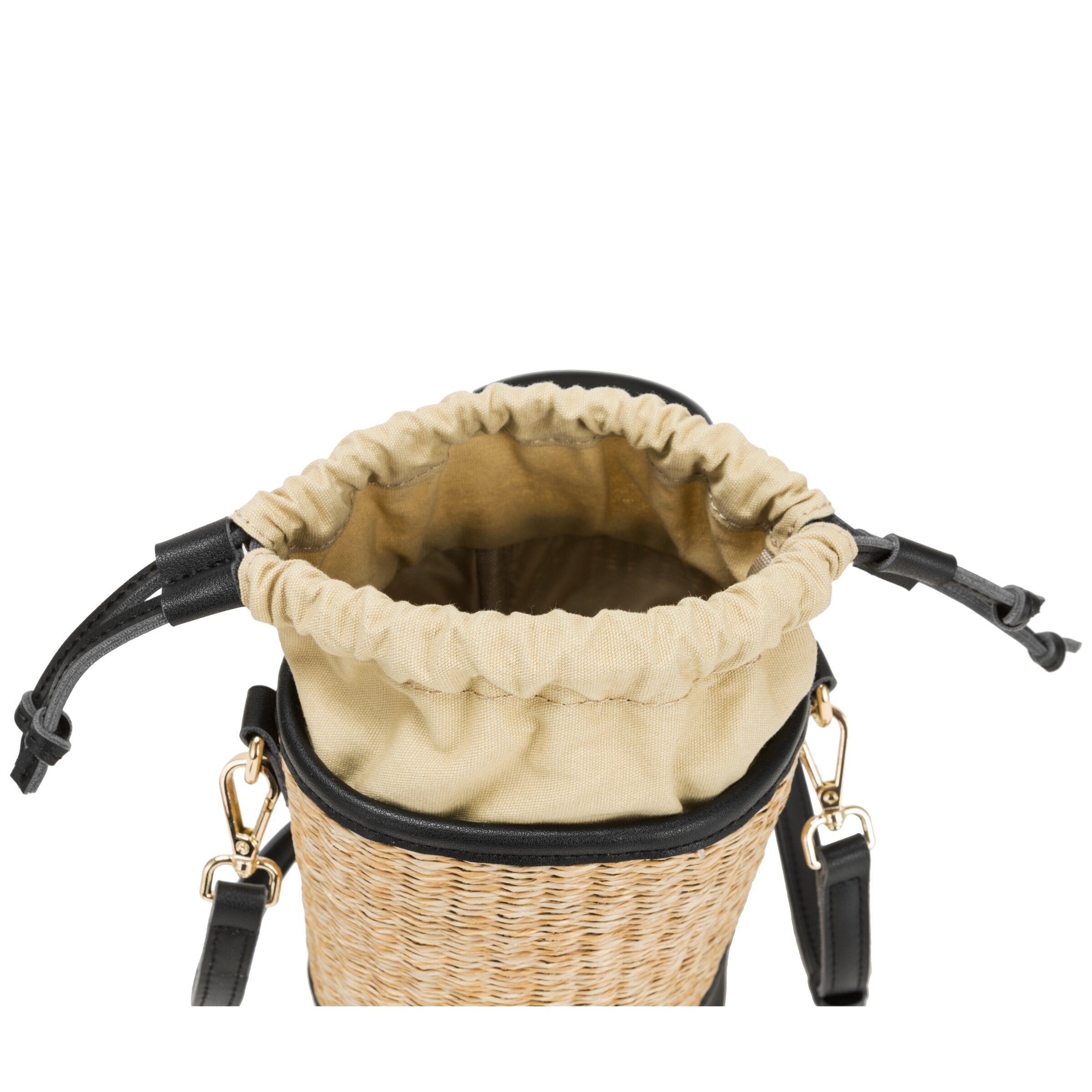 Every Other Cylindrical Drawstring Top Shoulder Bucket Bag in Black