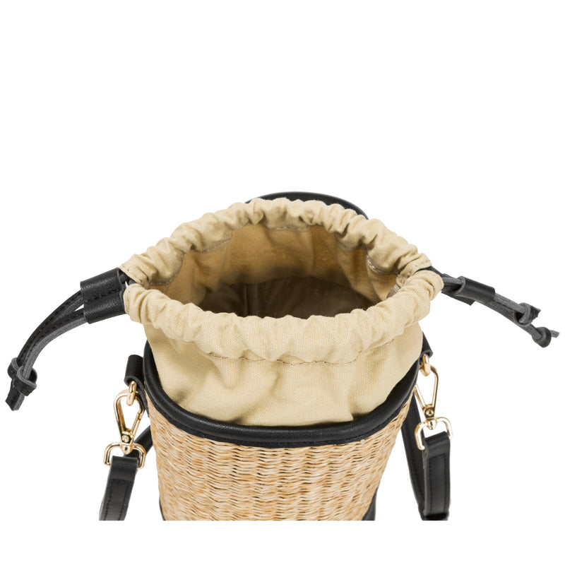 Every Other Cylindrical Drawstring Top Shoulder Bucket Bag in Black