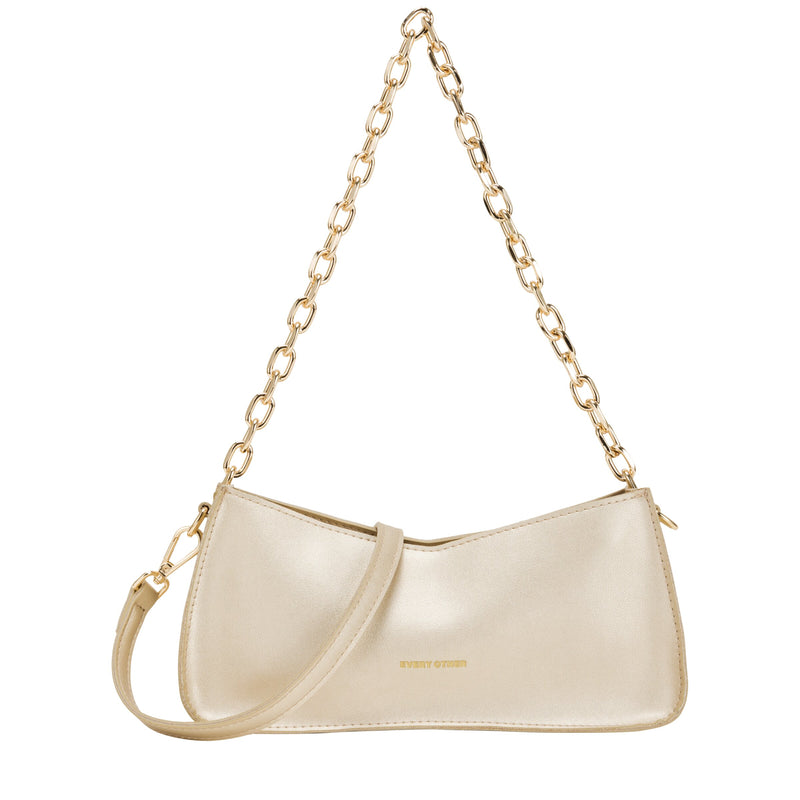 Every Other Chain Detail Baguette Bag in Gold