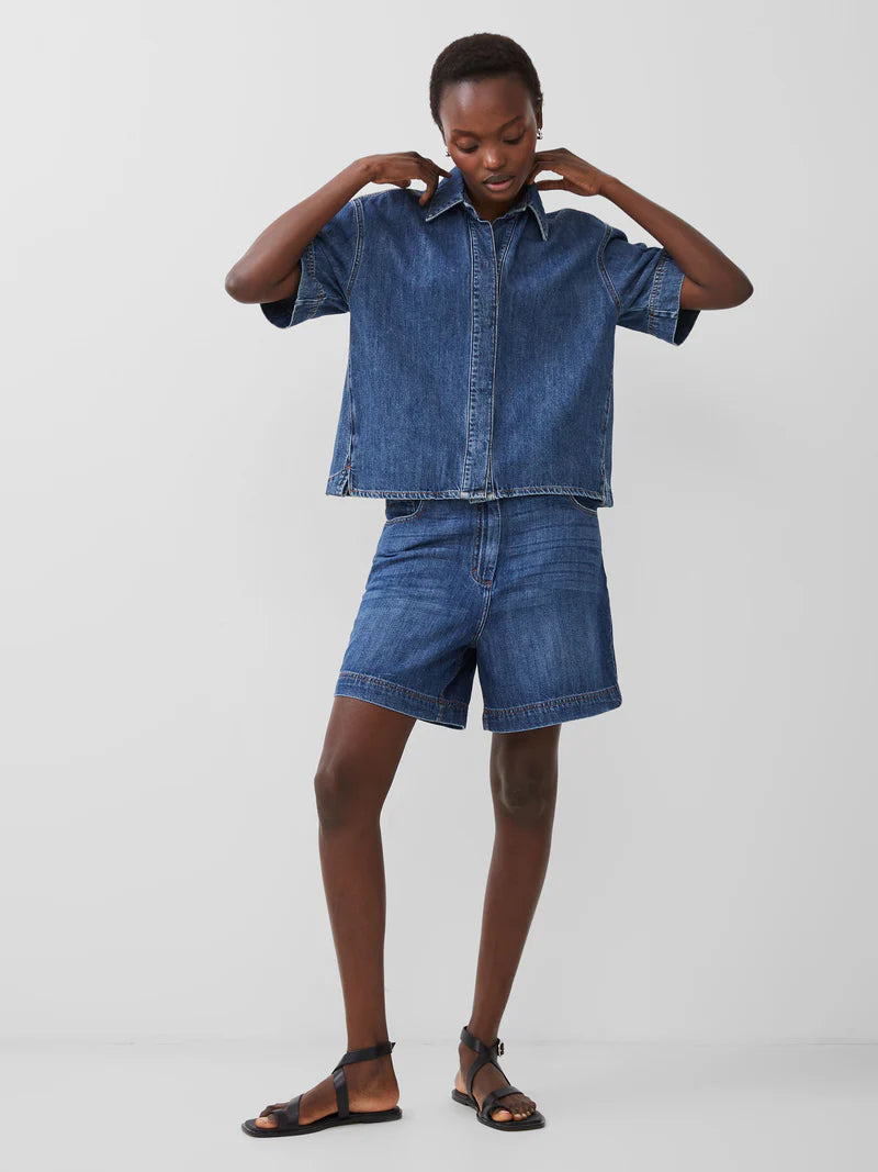 French Connection Finley Denim Short Sleeve Shirt In Vintage Denim