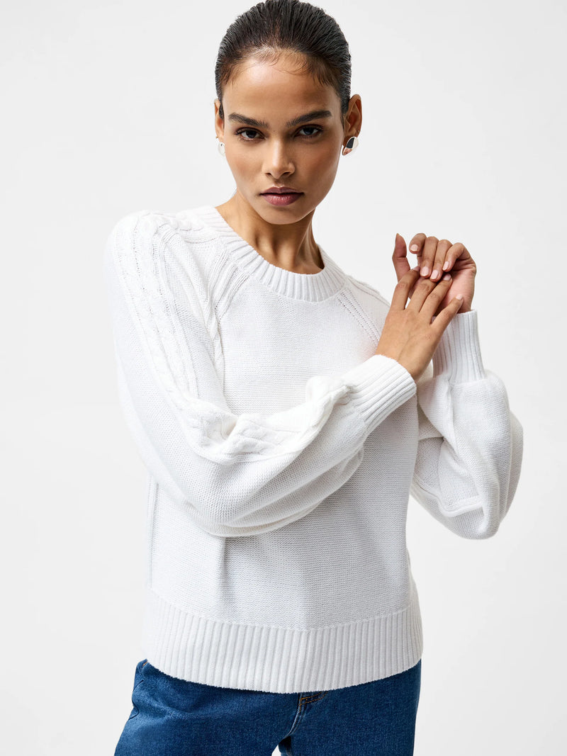 French Connection Lily Cable Knit Jumper Linen White