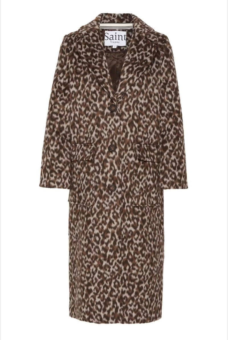 Saint Tropez Fideli Animal Print Coat In Chocolate Brown