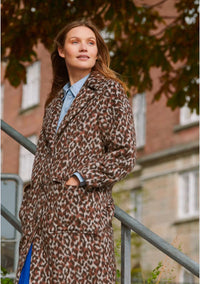 Saint Tropez Fideli Animal Print Coat In Chocolate Brown