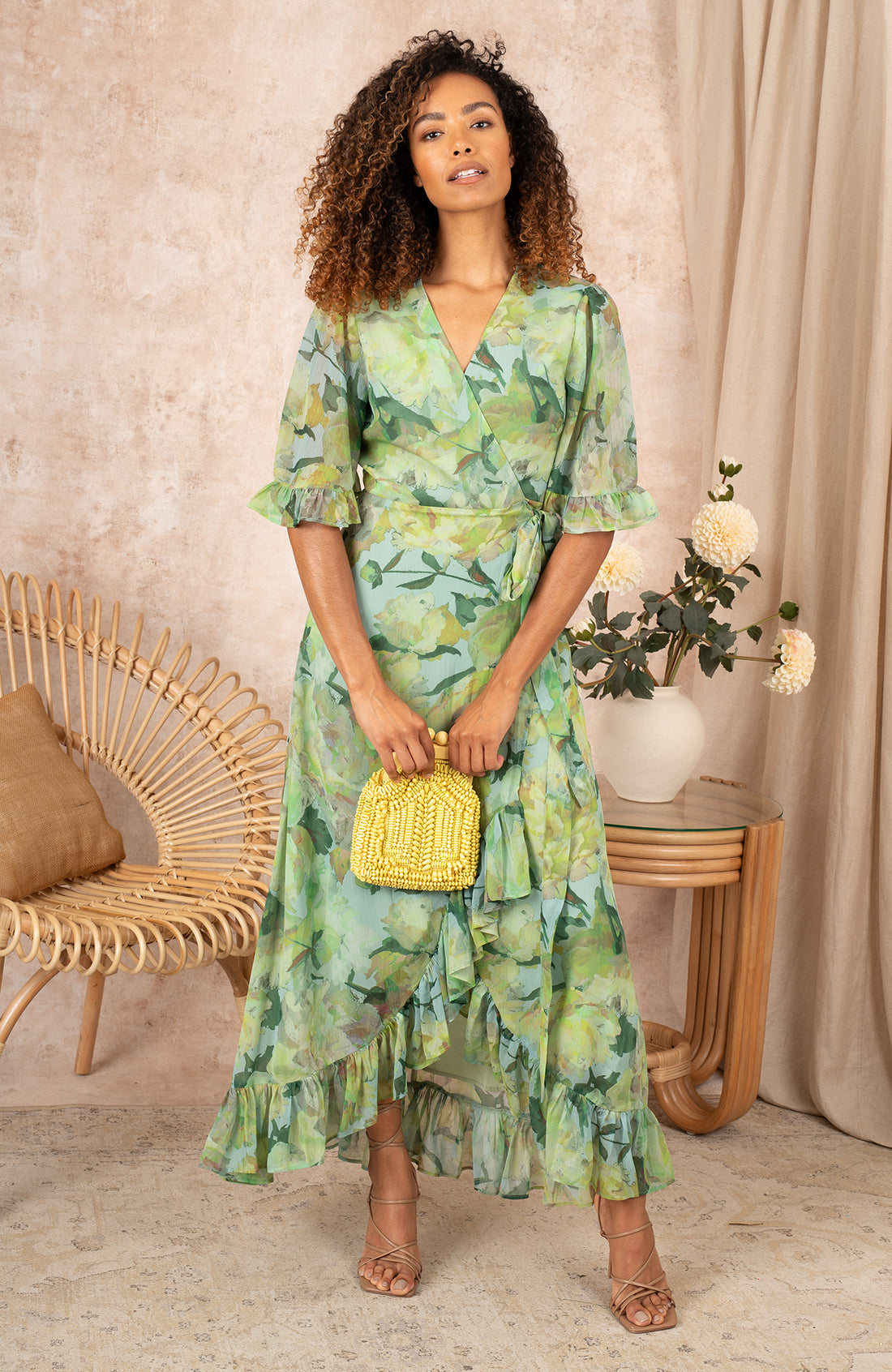 Hope Ivy Green Mirren Frill Sleeve Maxi Dress Paris Grimsby