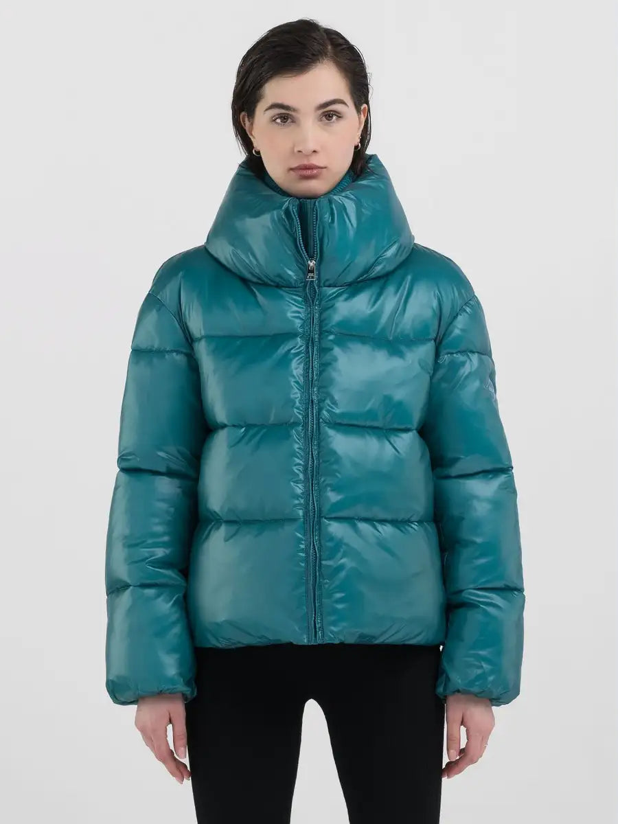 Replay Padded And Quilted Zip Up Jacket In Peacock