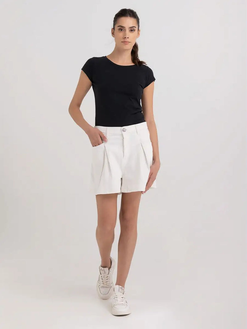 Replay White Detailed Shorts