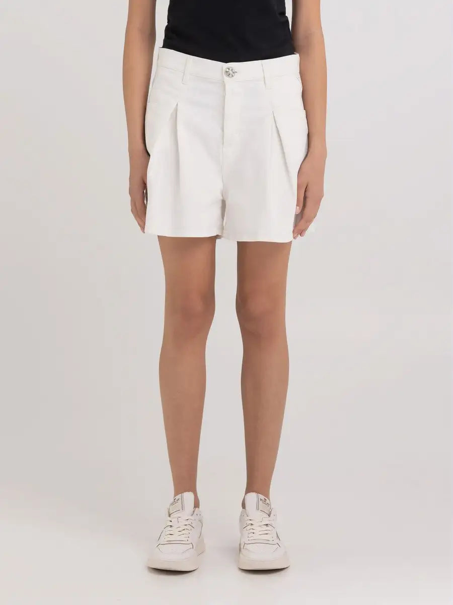 Replay White Detailed Shorts