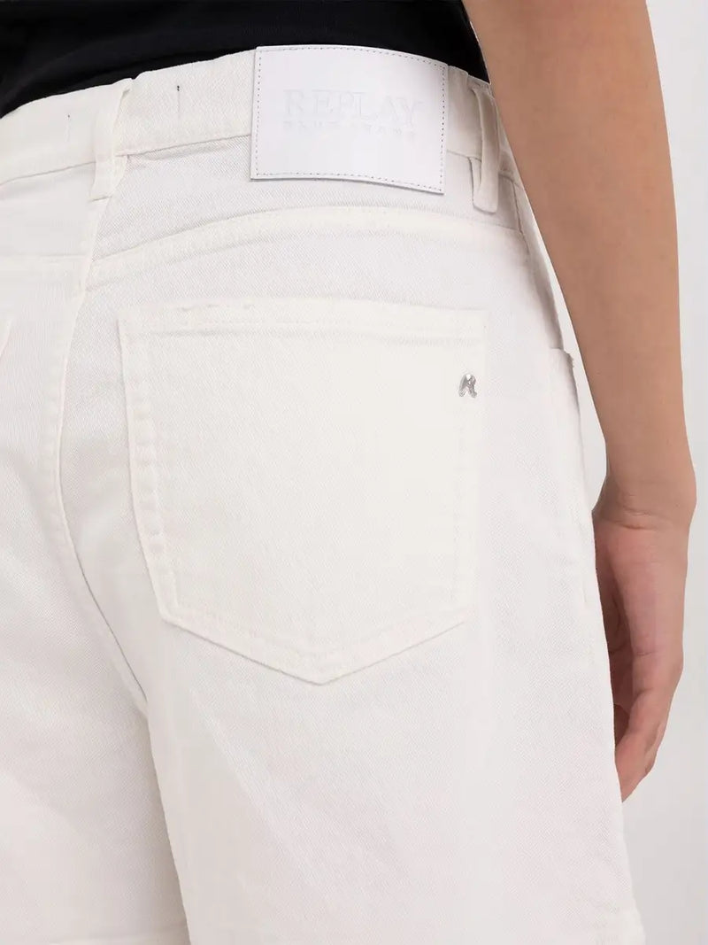 Replay White Detailed Shorts