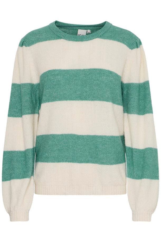 ICHI DUSTY Striped Jumper Green Cream